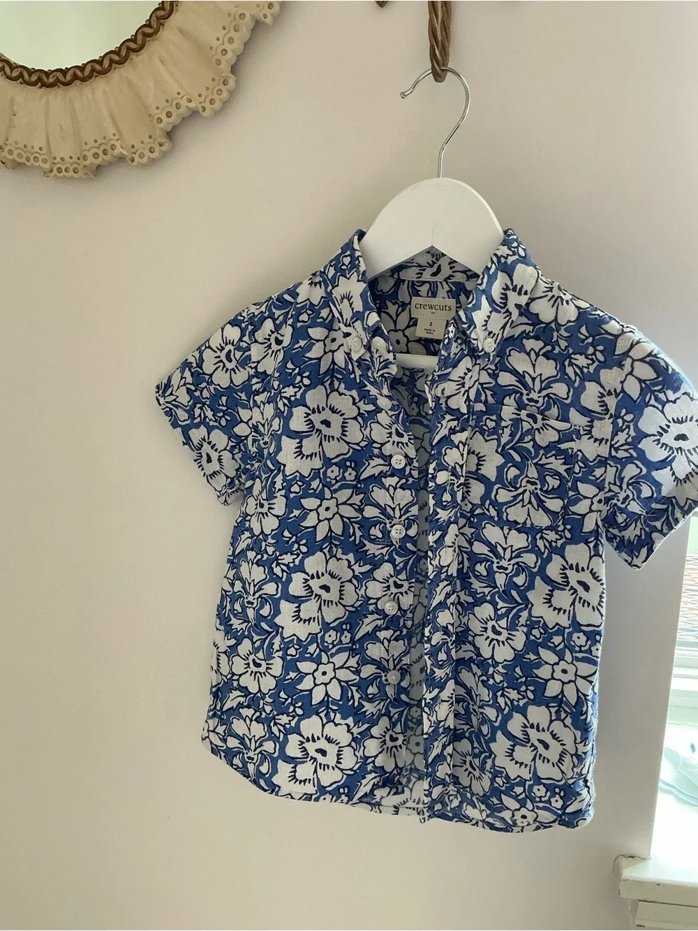 Crewcuts Blue and White Floral Short-Sleeve Button-Down Shirt